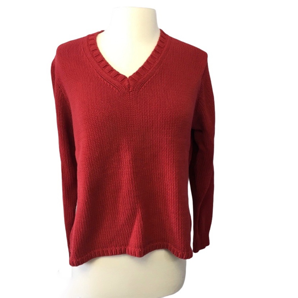 Gap red v-neck heavy cotton knit sweater EUC Size XL